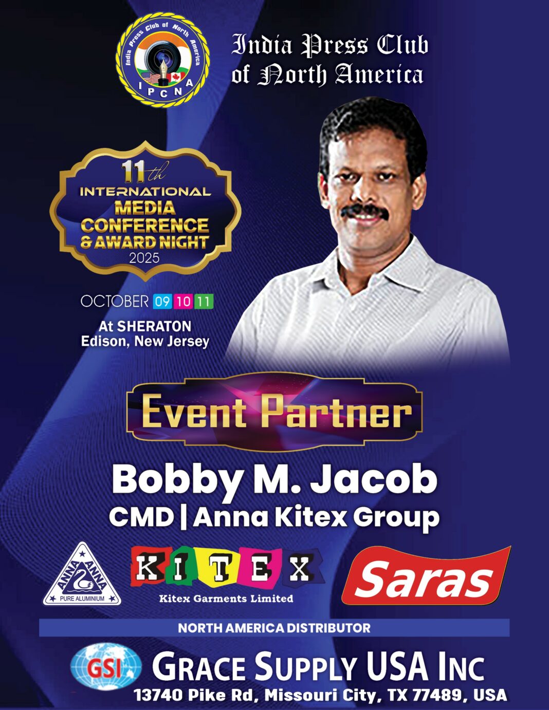 ഇന്ത്യ പ്രസ് ക്ലബ് അന്താരാഷ്ട്ര മാധ്യമസമ്മേളനം, അന്ന കിറ്റെക്സ് ഗ്രൂപ്പ് ഇവൻറ് പാർട്ണർ