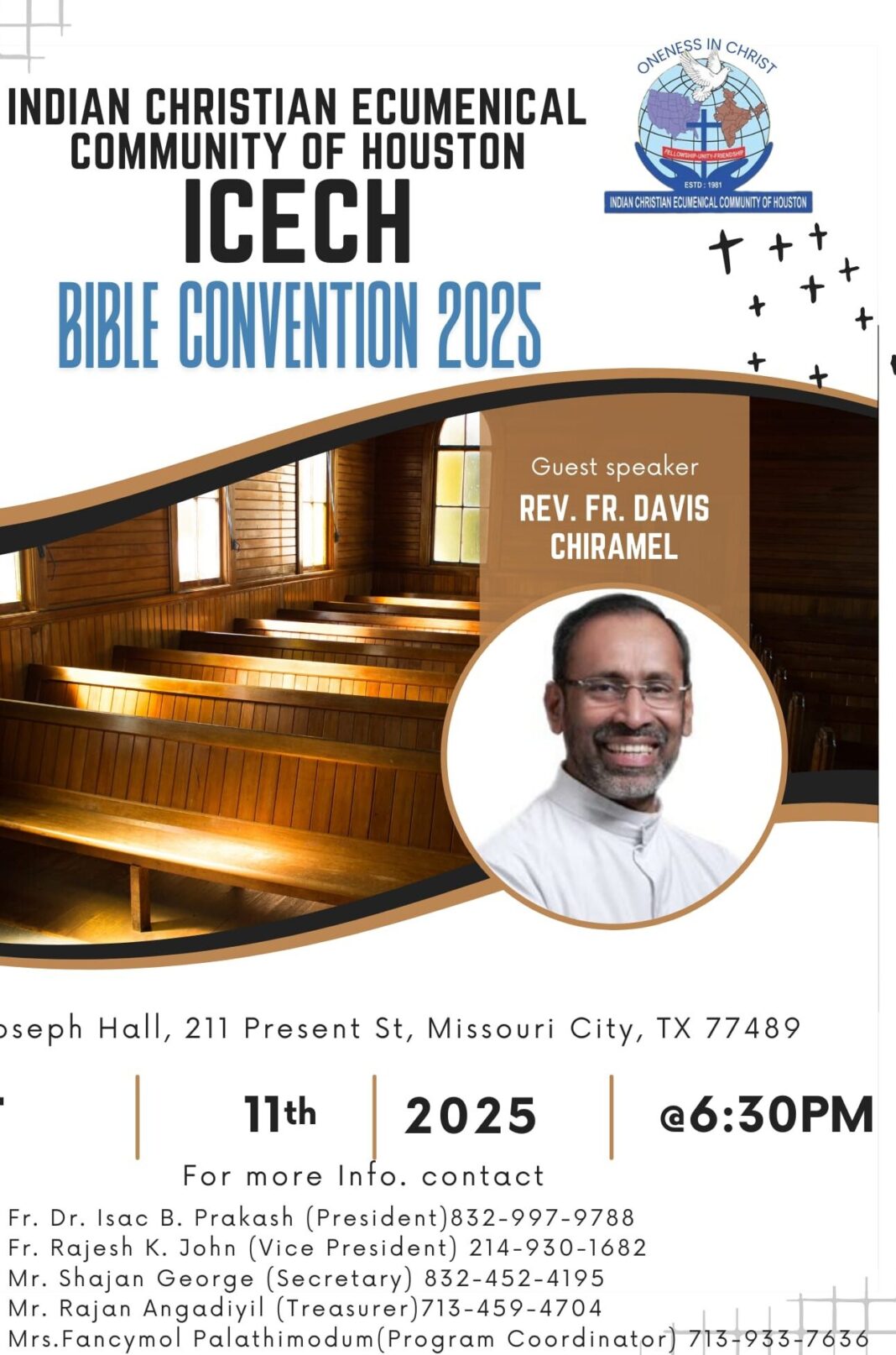 ഐസിഇസിഎച്ച് ബൈബിൾ കൺവെൻഷൻ ഒക്ടോബർ 11 ന് ; റവ. ഫാ.ഡേവിസ് ചിറമേൽ മുഖ്യപ്രഭാഷണം നടത്തും