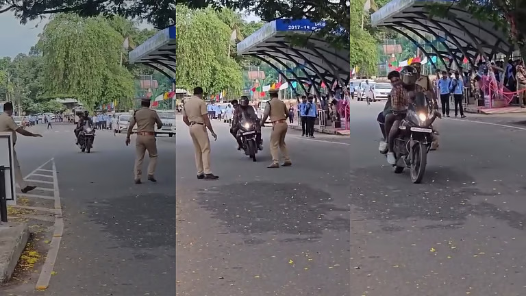 പൊലീസിന് പുല്ലുവില ! രാഷ്ട്രപതിയുടെ സന്ദർശനത്തിനിടെ ഗതാഗത നിയന്ത്രണം ലംഘിച്ച് യുവാക്കൾ