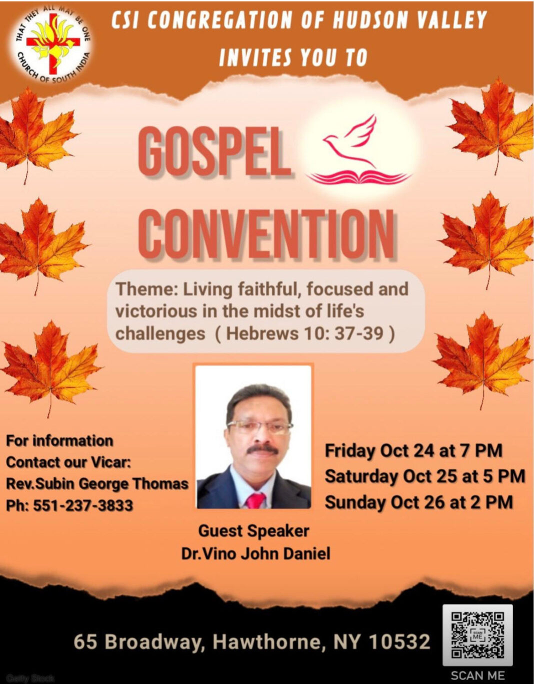 ഹഡ്സൺ വാലി സി.എസ്.ഐ കോൺഗ്രിഗേഷൻ കൺവെൻഷൻ ഒക്ടോബർ 24, വെള്ളിയാഴ്ച മുതൽ