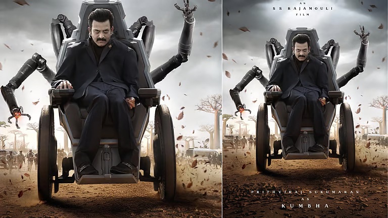 റോബോട്ടിക് വീൽച്ചെയറിൽ രാജമൗലിയുടെ ‘കുംഭ’; പൃഥ്വിരാജിന്റെ വില്ലൻ അവതാരം