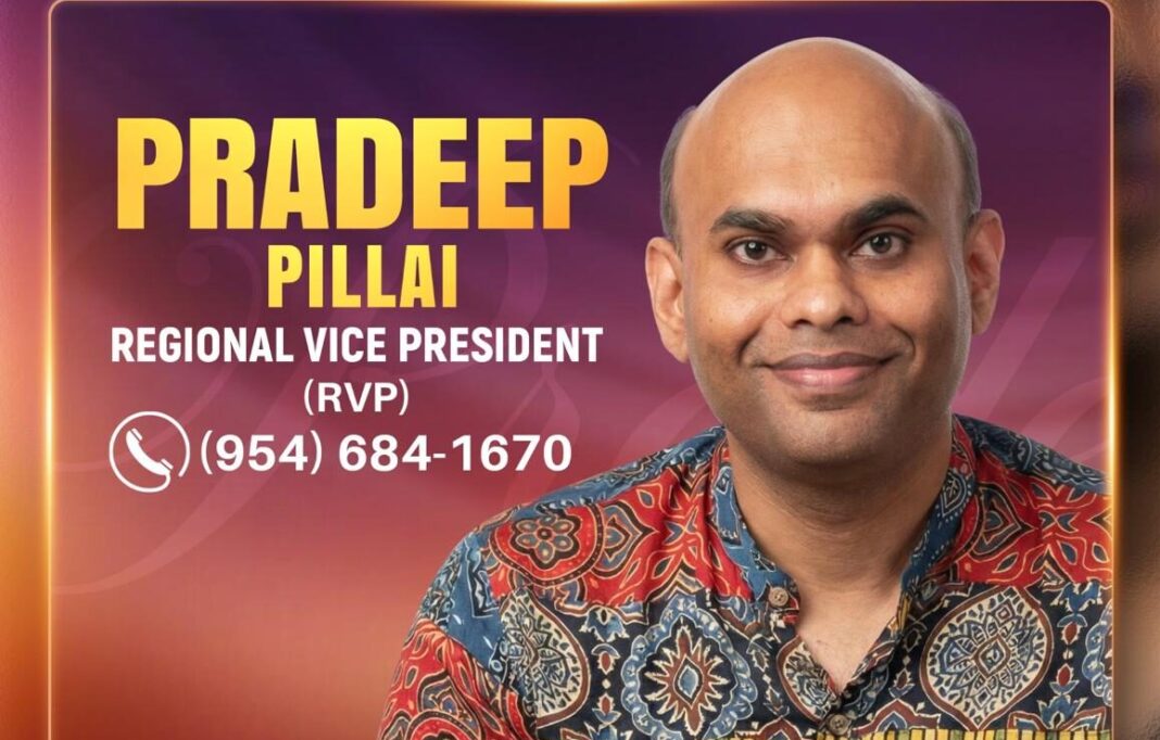 കെ.എച്ച്.എൻ.എ ഫ്ലോറിഡ റീജിയണൽ വൈസ് പ്രസിഡന്റായി പ്രദീപ് പിള്ളയെ നാമനിർദേശം ചെയ്തു