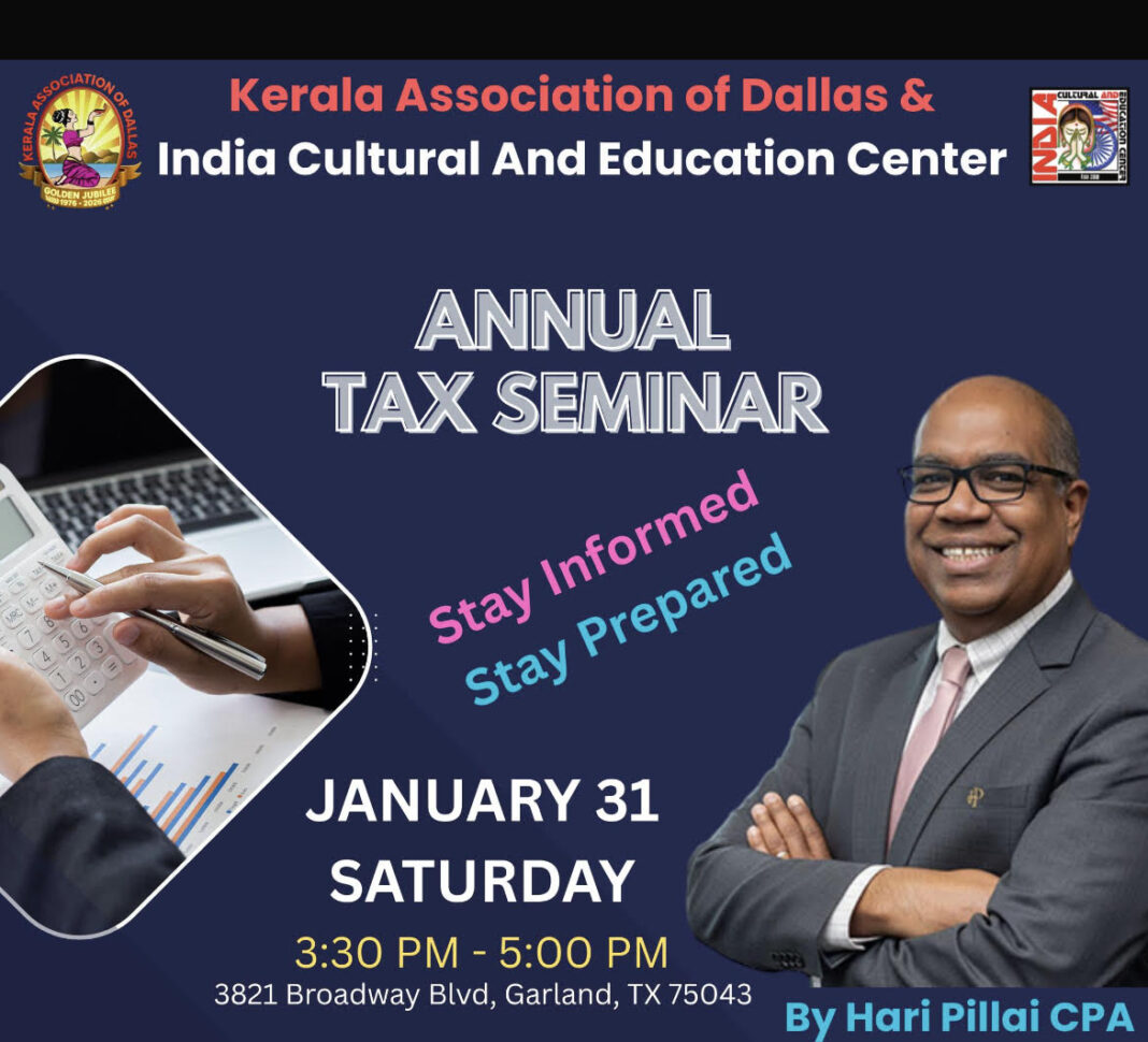 ഡാളസ് കേരള അസോസിയേഷൻ വാർഷിക ടാക്സ് സെമിനാർ: ജനുവരി 31-ന്