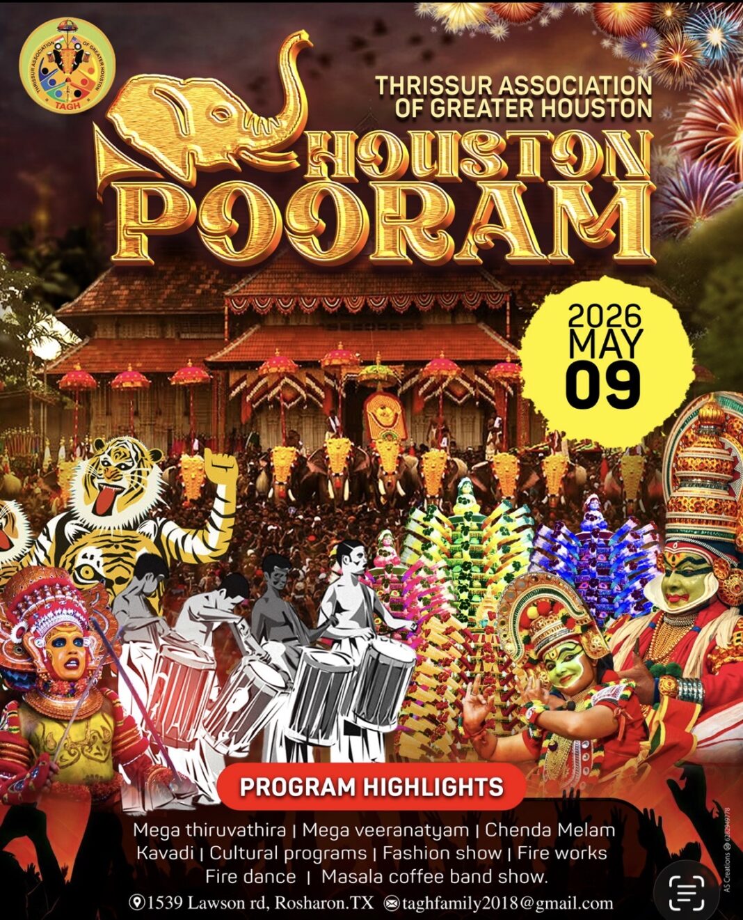 തൃശൂർ അസോസിയേഷൻ ഓഫ് ഗ്രേറ്റർ ഹൂസ്റ്റന്റെ നേതൃതത്തിൽ പൂരം വിളംബരം സംഘടിപ്പിച്ചു