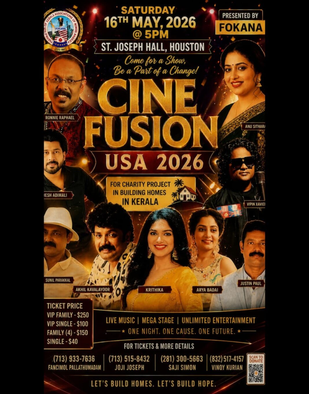 ഫൊക്കാന ഹൂസ്റ്റൺ റീജിയൻ ഒരുക്കുന്ന സിനി ഫ്യൂഷൻ ഷോ മെയ് 16 നു – ഒരുക്കങ്ങൾ പൂർത്തിയായി