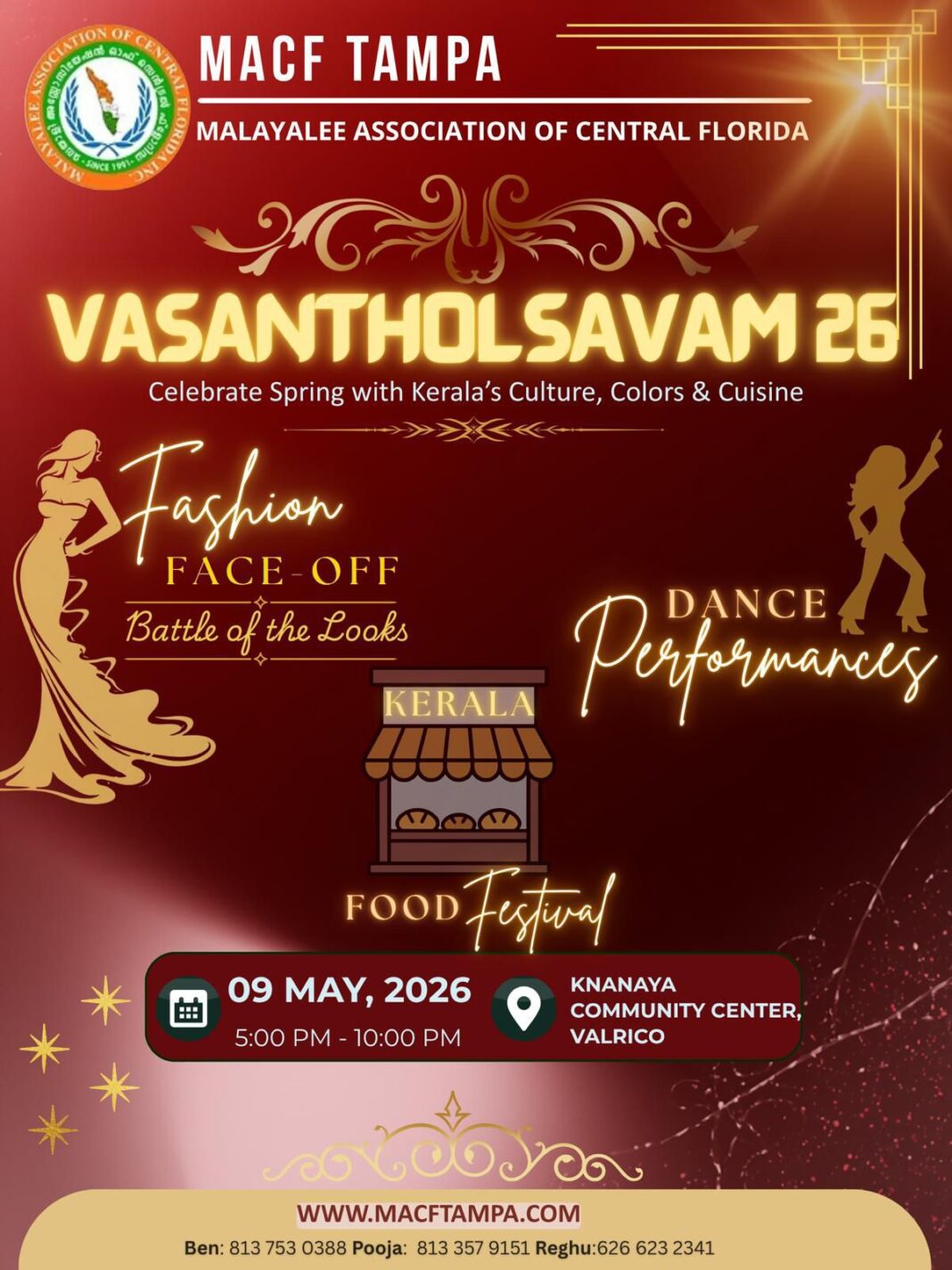 ടാമ്പാ MACF ‘വസന്തോത്സവം 26’ മെയ് 9-ന്; മുഖ്യ അതിഥിയായി ഔസേപ്പച്ചൻ എത്തുന്നുകേരളീയ പാരമ്പര്യവും സംസ്കാരവും ആഘോഷിക്കുന്ന മഹാസംഗമം
